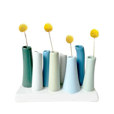 Modern 8 Tube Bud Vase, Pooley Vase Hunter Grey